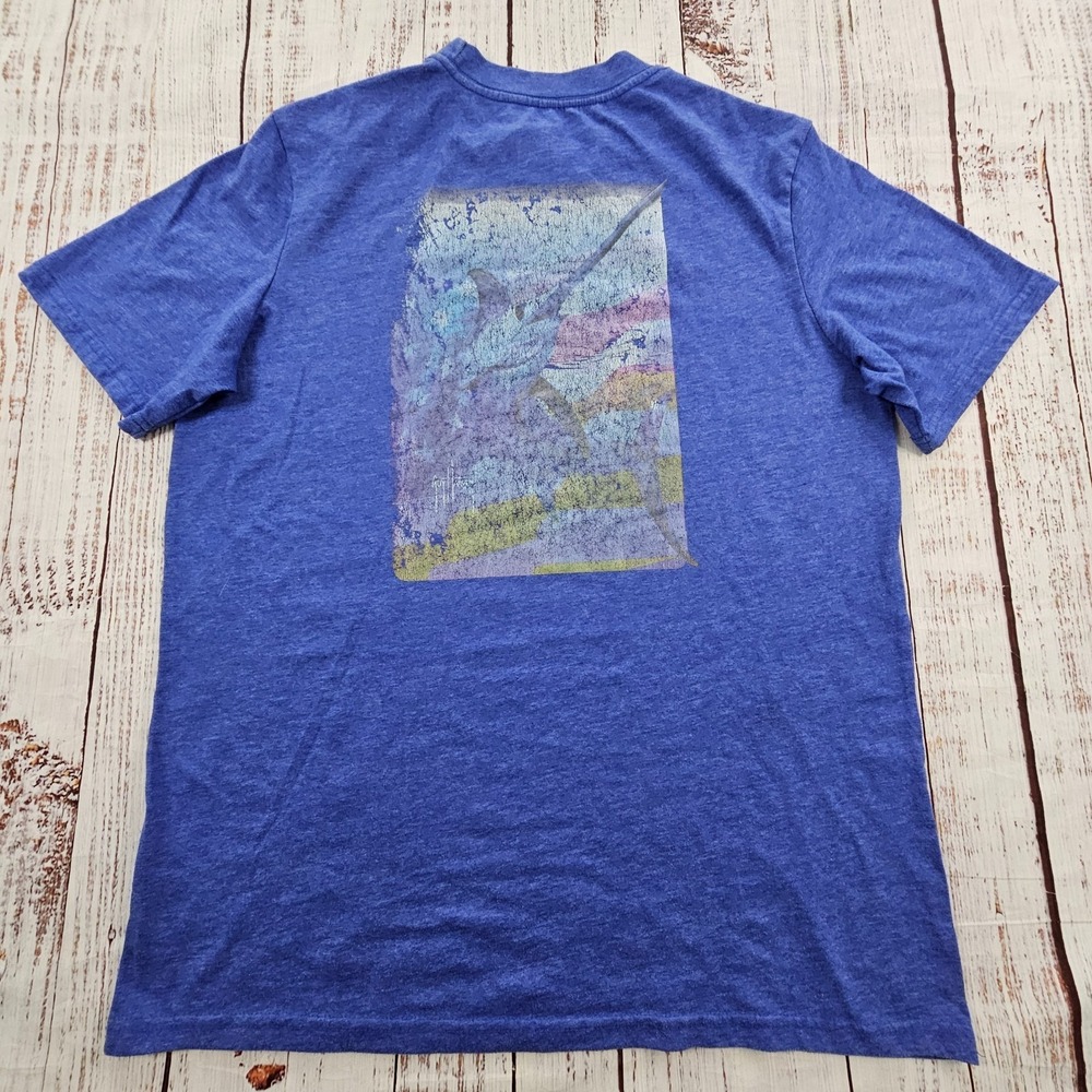 Guy Harvey Distressed Print Blue Short Sleeve Cotton Blend T-Shirt Men's M